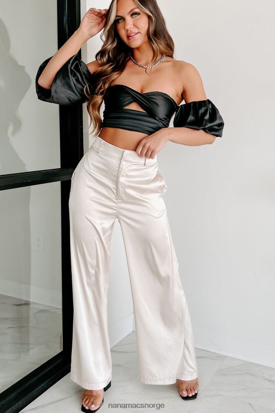 beige NanaMacs sett deg selv først sateng wide leg bukser 402NJ03037