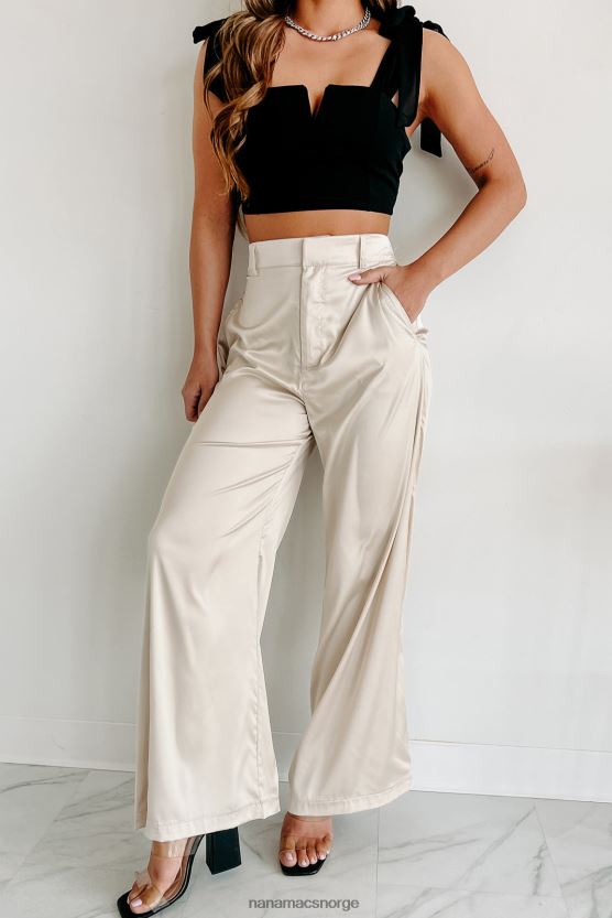 beige NanaMacs sett deg selv først sateng wide leg bukser 402NJ03037