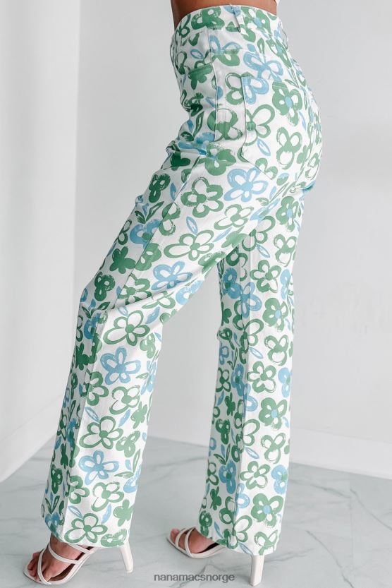 hvit multi NanaMacs flower power blomsterbukser med brede ben 402NJ03073