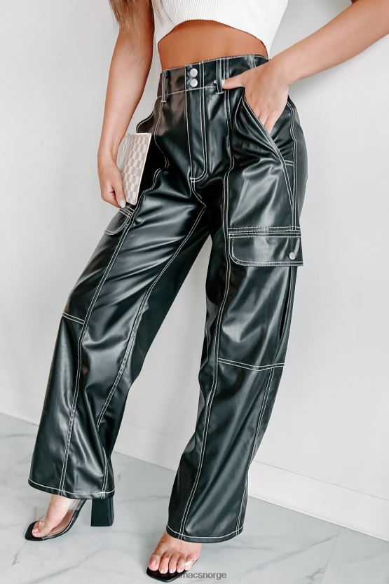 svart NanaMacs ødelegge verdens cargo-bukser i imitert skinn 402NJ03079