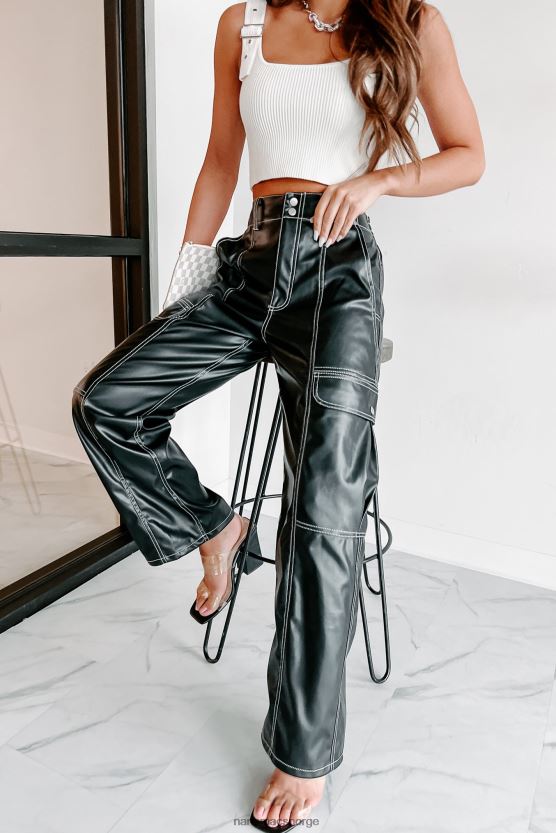 svart NanaMacs ødelegge verdens cargo-bukser i imitert skinn 402NJ03079