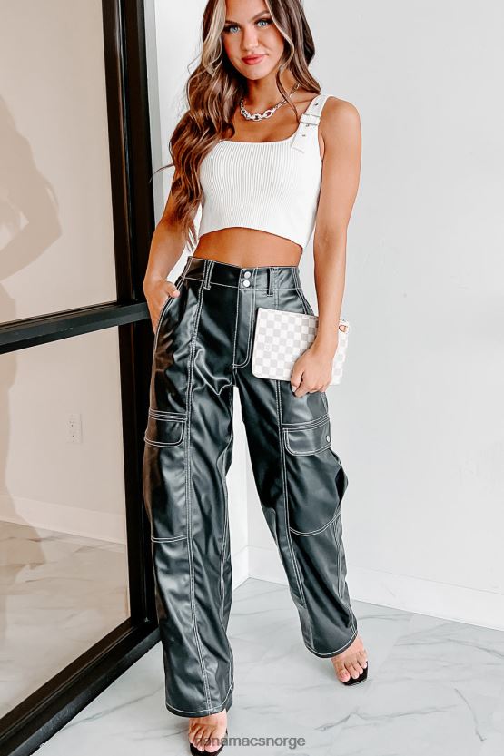 svart NanaMacs ødelegge verdens cargo-bukser i imitert skinn 402NJ03079