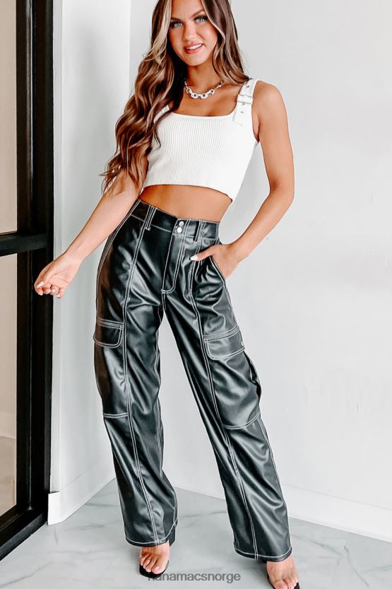 svart NanaMacs ødelegge verdens cargo-bukser i imitert skinn 402NJ03079