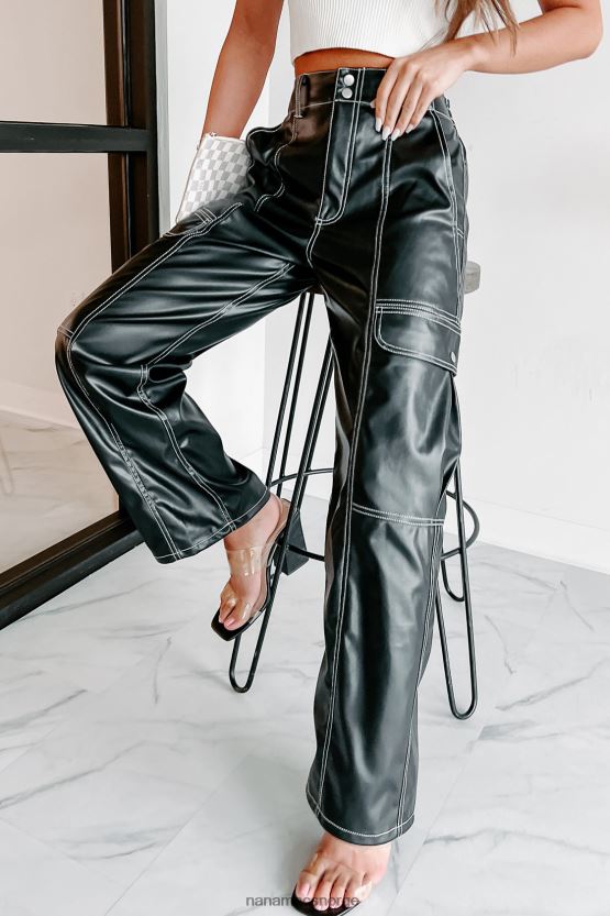 svart NanaMacs ødelegge verdens cargo-bukser i imitert skinn 402NJ03079