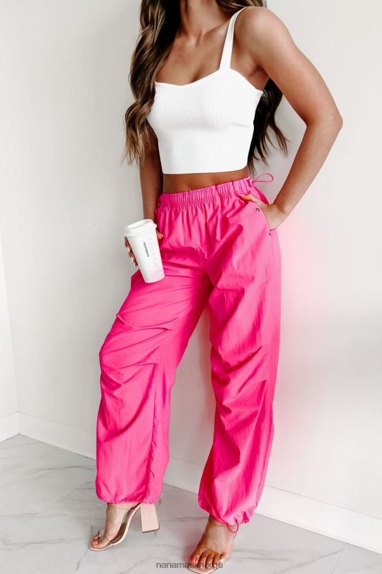 varm rosa NanaMacs ned til wire wide leg fallskjermbukser 402NJ03071