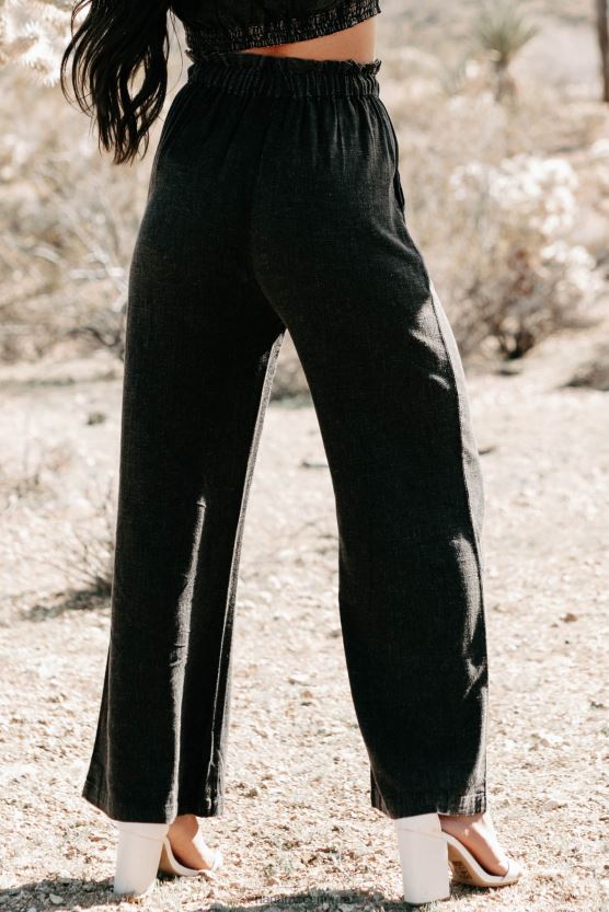 vasket svart NanaMacs fairtrade bukse med brede ben og snøring i midjen 402NJ03124