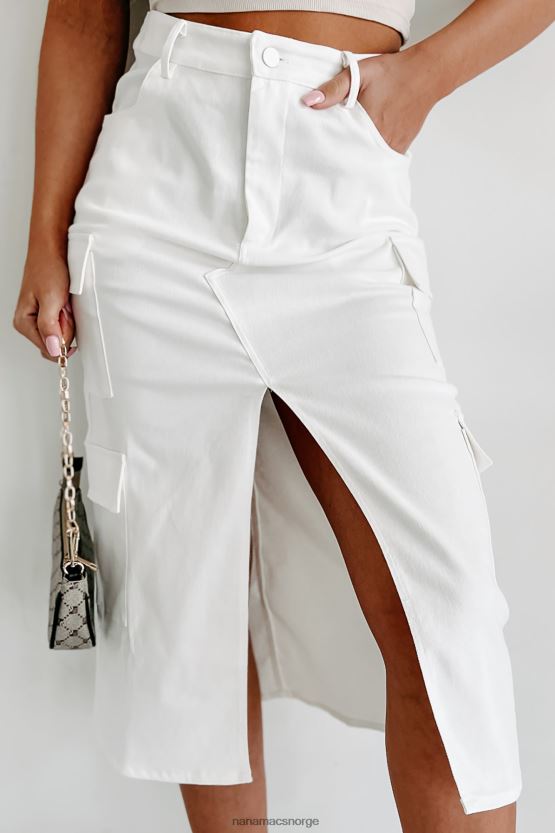 hvit NanaMacs her endelig denim midi cargo skjørt 402NJ03159