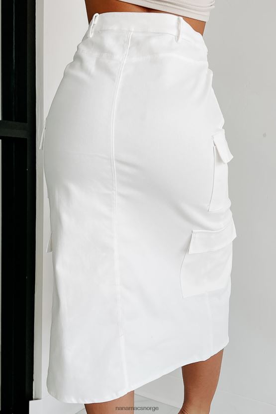 hvit NanaMacs her endelig denim midi cargo skjørt 402NJ03159