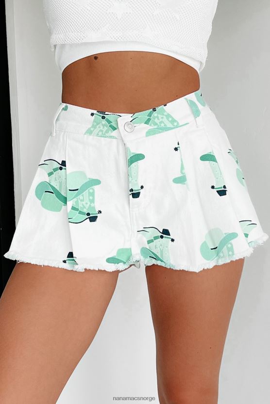 mint/hvit NanaMacs hei partner plissert westernprint denim skort 402NJ02719