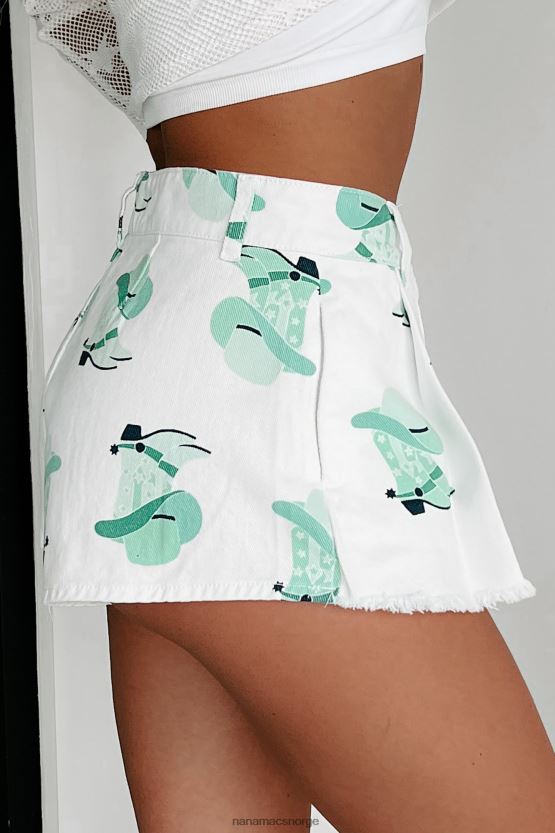 mint/hvit NanaMacs hei partner plissert westernprint denim skort 402NJ02719
