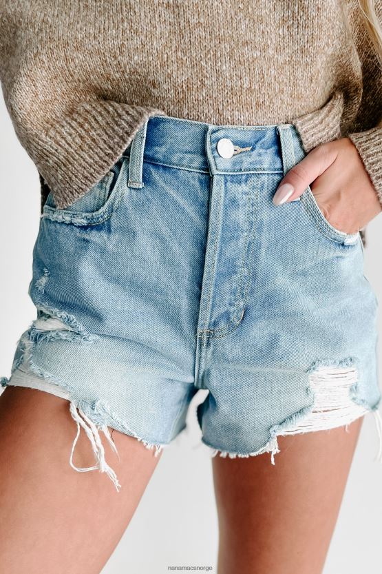 lett denim NanaMacs fritid høy stige knapp-fly cello distressed mamma shorts 402NJ02889