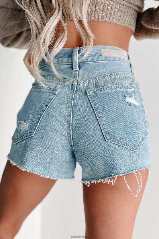 lett denim NanaMacs fritid høy stige knapp-fly cello distressed mamma shorts 402NJ02889