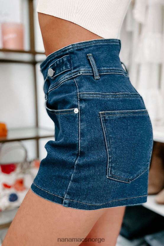 mørk denim NanaMacs evig retro denimshorts med høy høyde med glidelås foran 402NJ02877