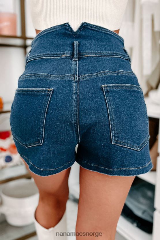 mørk denim NanaMacs evig retro denimshorts med høy høyde med glidelås foran 402NJ02877