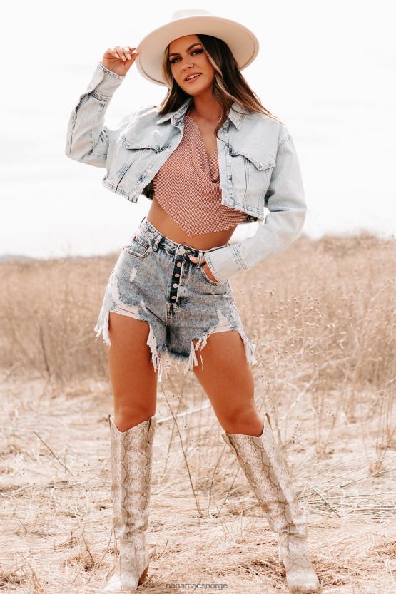 syre denim NanaMacs sparkende tilbake høye flueshorts med knapper 402NJ02723