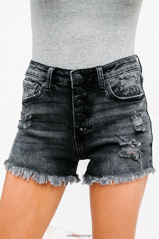 vasket svart NanaMacs wilhelmina high rise button-down denimshorts 402NJ03007