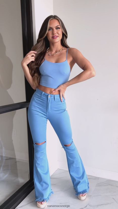 blå NanaMacs dristige bevegelser høye distressed flare jeans 402NJ03059