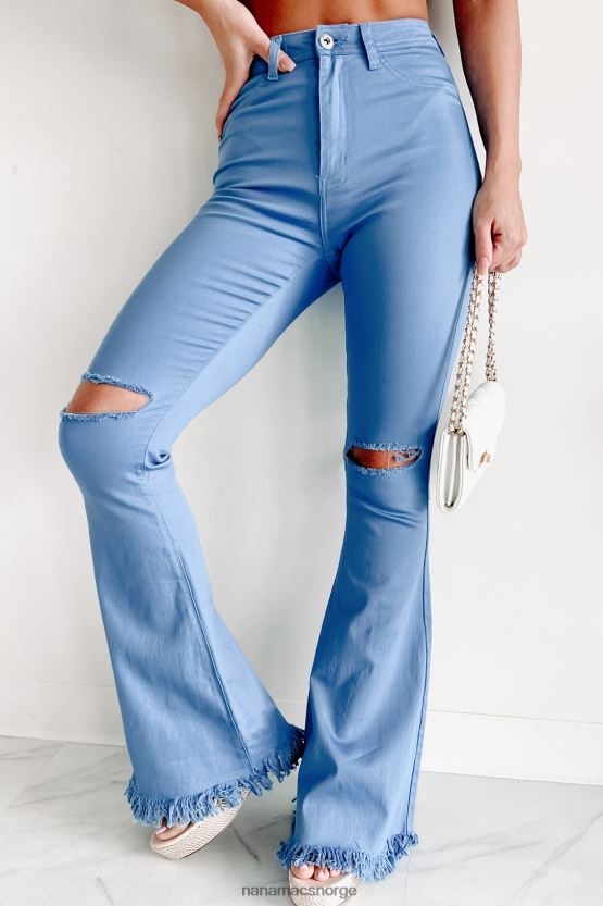 blå NanaMacs dristige bevegelser høye distressed flare jeans 402NJ03059