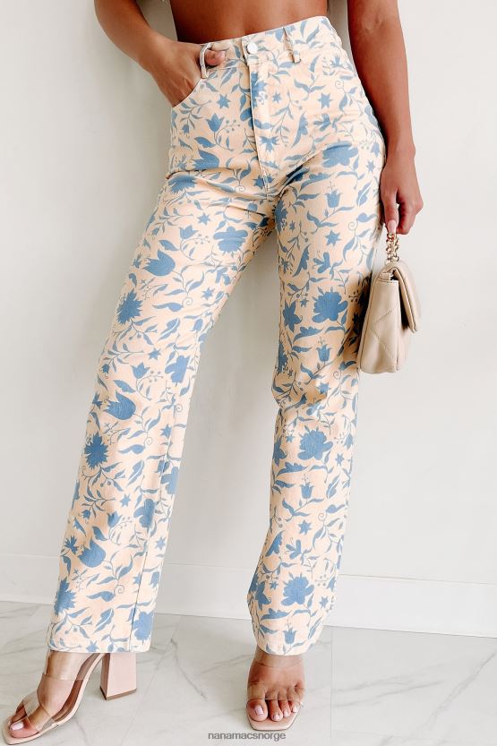 blå/aprikos NanaMacs florent floral jeans med rette ben 402NJ03031