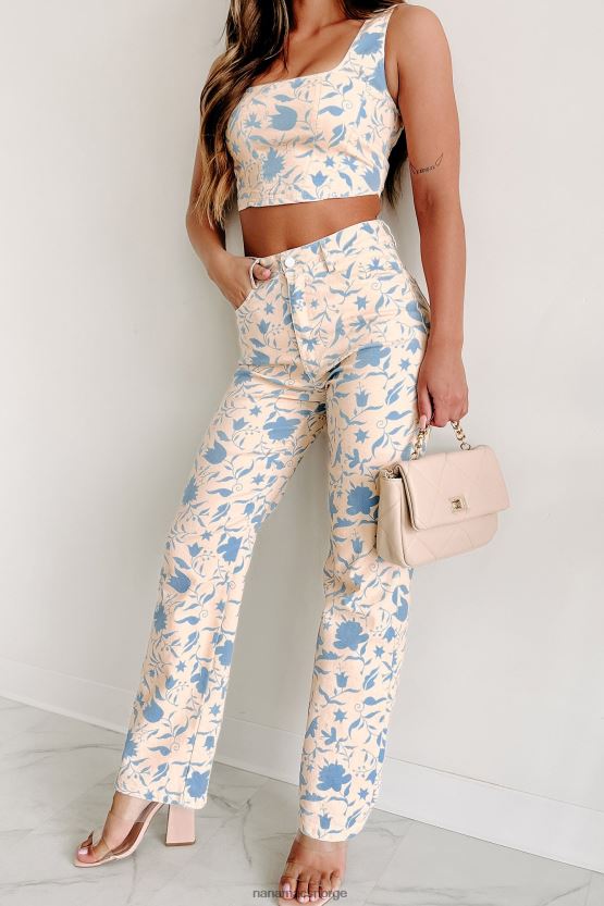 blå/aprikos NanaMacs florent floral jeans med rette ben 402NJ03031