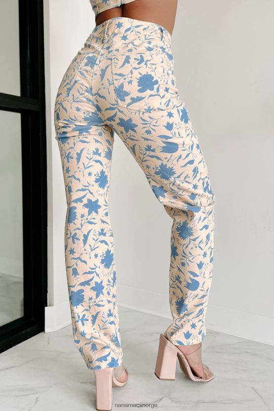 blå/aprikos NanaMacs florent floral jeans med rette ben 402NJ03031