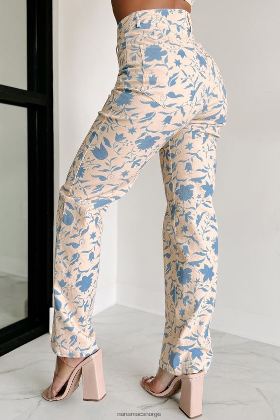 blå/aprikos NanaMacs florent floral jeans med rette ben 402NJ03031