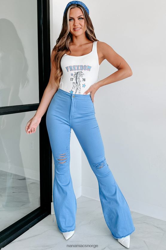 himmelblå NanaMacs holder deg fornøyd med høye jeans i distressed flare 402NJ03065