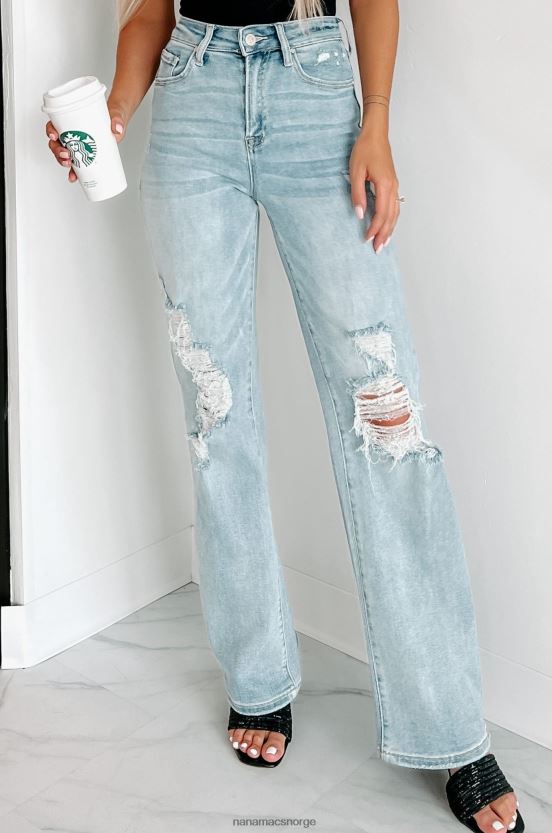 lys NanaMacs kam høy stige distressed jeans med rette ben 402NJ03459