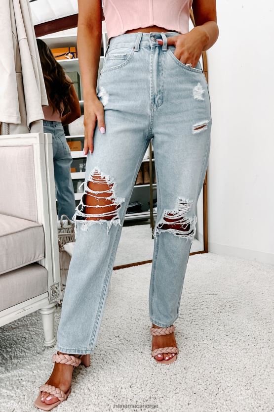 lys NanaMacs snakk med hånden distressed 90-talls high rise straight leg jean 402NJ03478