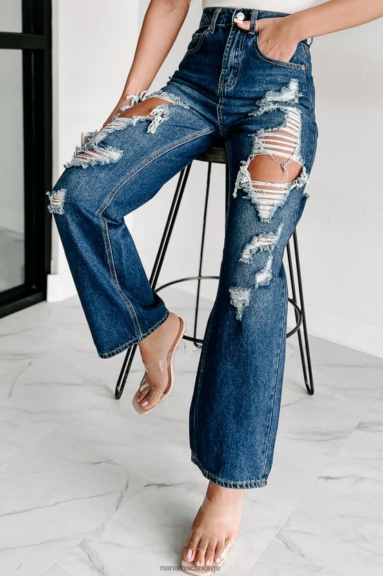 mørk NanaMacs for en forandring høy stige distressed wide leg jeans 402NJ03041