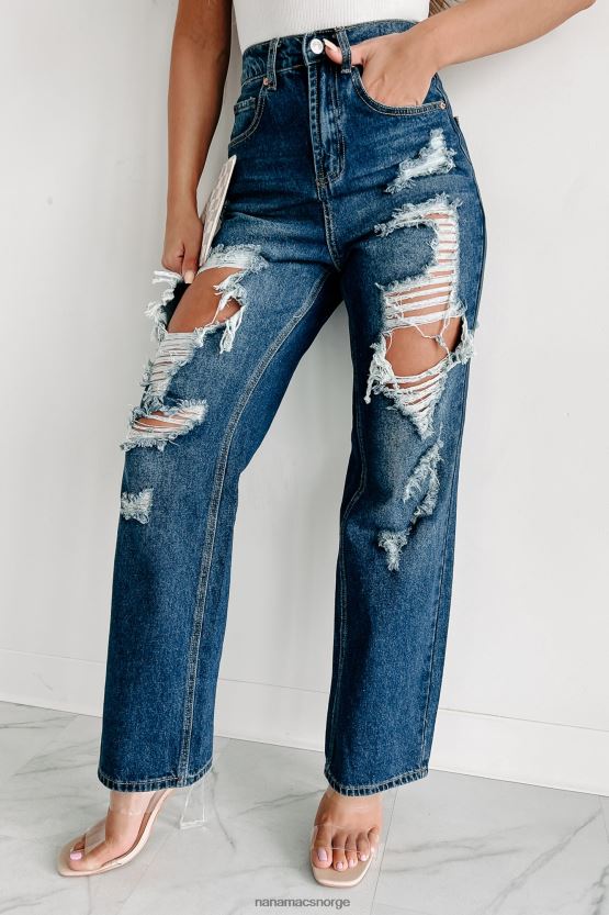 mørk NanaMacs for en forandring høy stige distressed wide leg jeans 402NJ03041