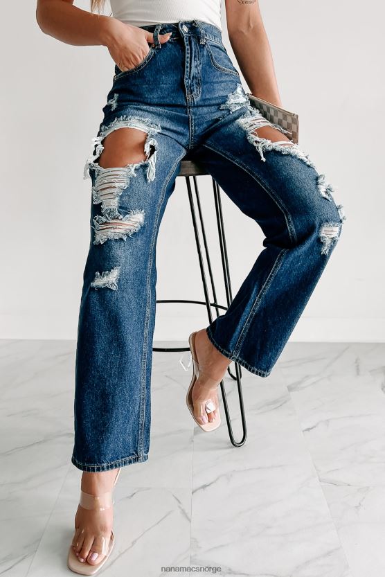 mørk NanaMacs for en forandring høy stige distressed wide leg jeans 402NJ03041