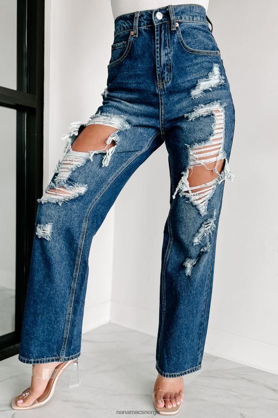 mørk NanaMacs for en forandring høy stige distressed wide leg jeans 402NJ03041