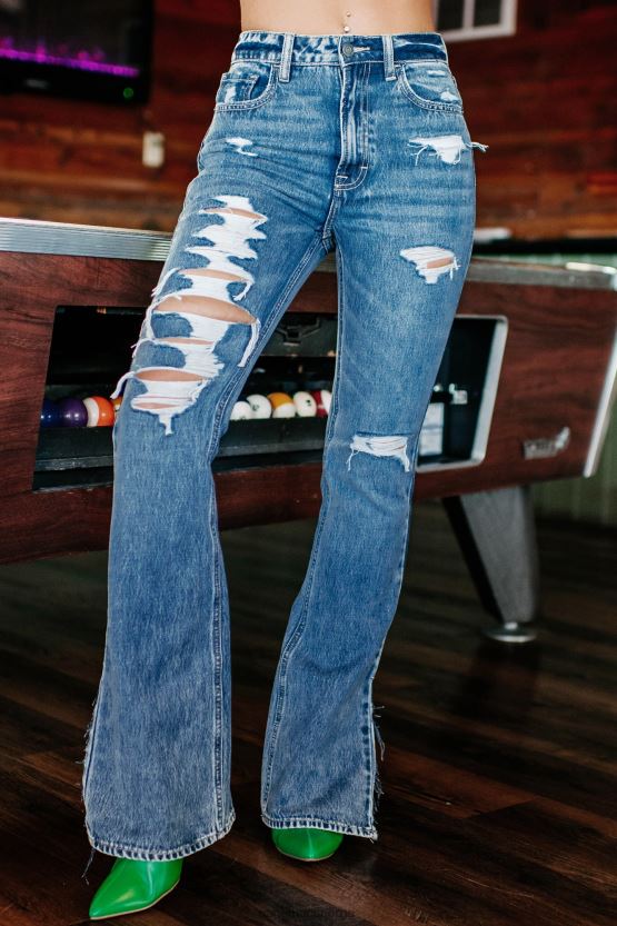 medium NanaMacs stil banditt høy stige distressed flare jeans 402NJ03405
