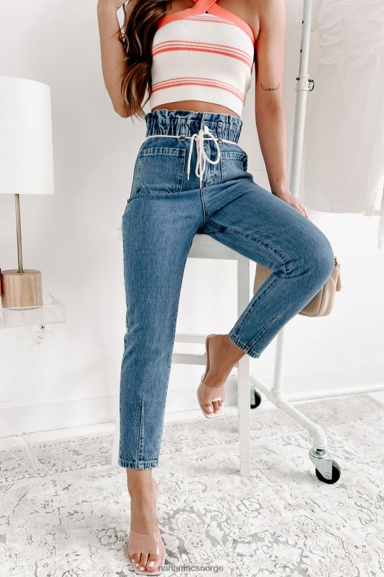 medium denim NanaMacs midtown møte ups straight leg paperbag jeans 402NJ03395