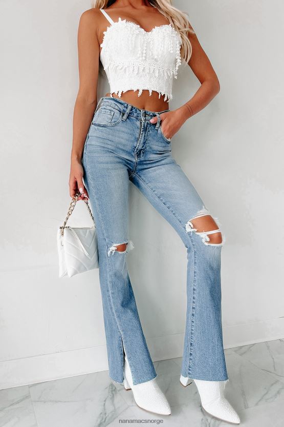 medium denim NanaMacs ophelia high rise distressed kick flare jeans 402NJ03376