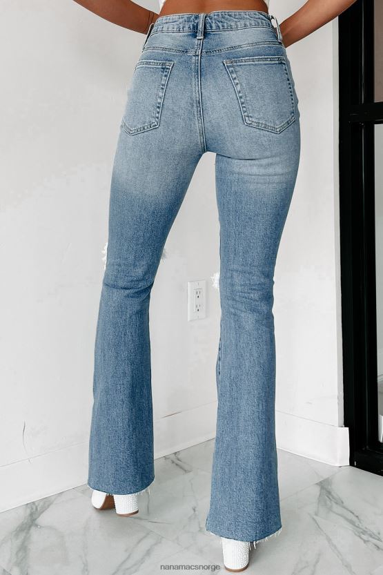 medium denim NanaMacs ophelia high rise distressed kick flare jeans 402NJ03376