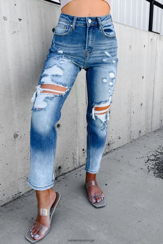 medium/lett NanaMacs total appell høy stige distressed risen ombre straight leg jeans 402NJ03447