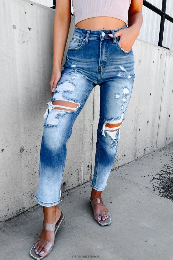 medium/lett NanaMacs total appell høy stige distressed risen ombre straight leg jeans 402NJ03447