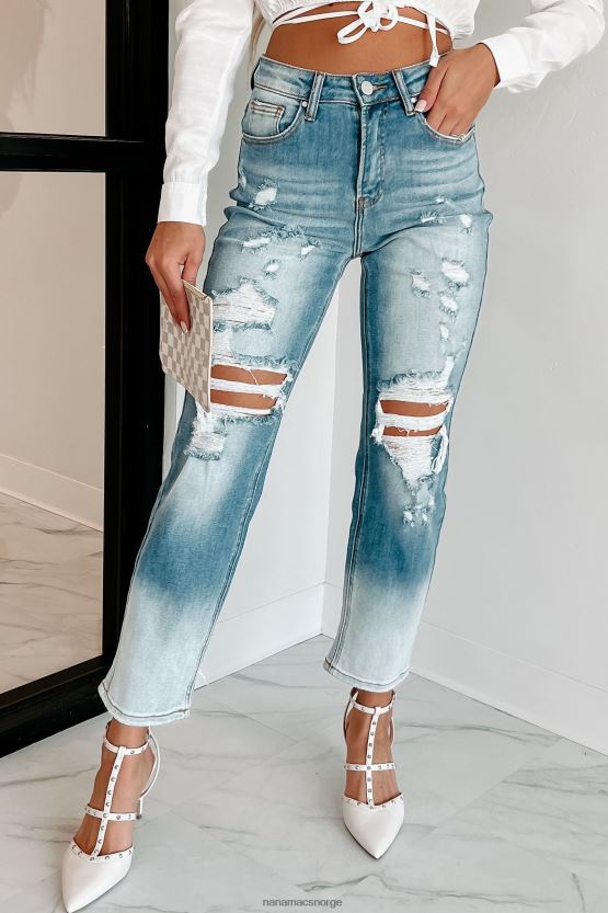 medium/lett NanaMacs total appell høy stige distressed risen ombre straight leg jeans 402NJ03447