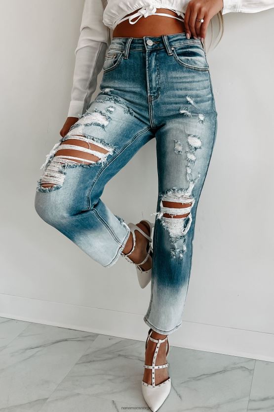medium/lett NanaMacs total appell høy stige distressed risen ombre straight leg jeans 402NJ03447