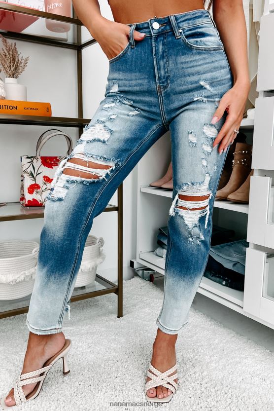 medium/lett NanaMacs total appell høy stige distressed risen ombre straight leg jeans 402NJ03447