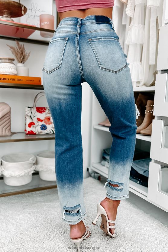 medium/lett NanaMacs total appell høy stige distressed risen ombre straight leg jeans 402NJ03447