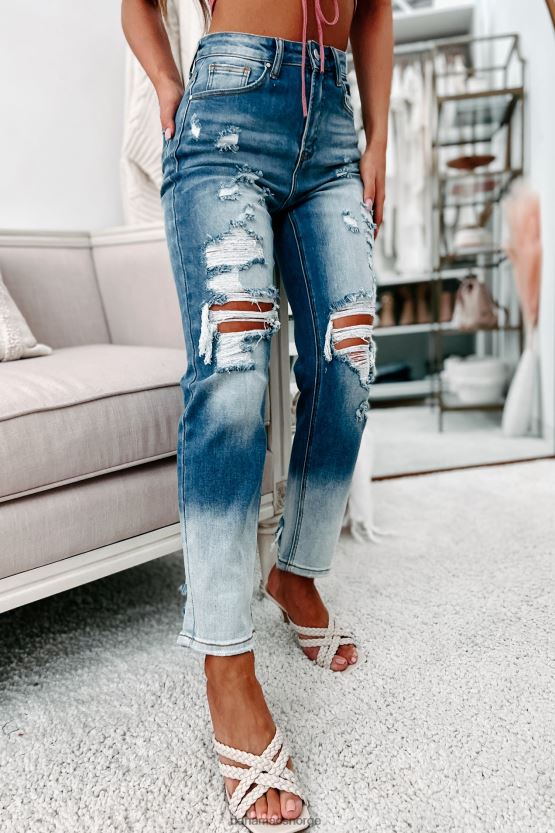medium/lett NanaMacs total appell høy stige distressed risen ombre straight leg jeans 402NJ03447