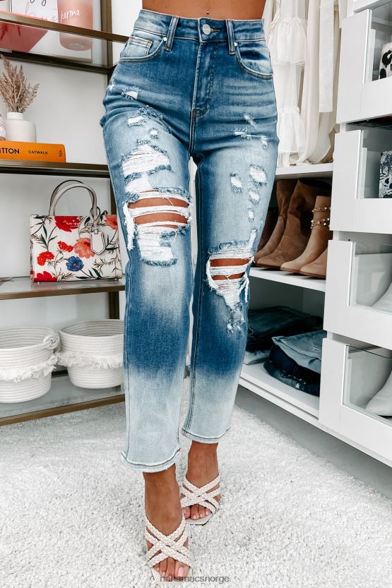 medium/lett NanaMacs total appell høy stige distressed risen ombre straight leg jeans 402NJ03447