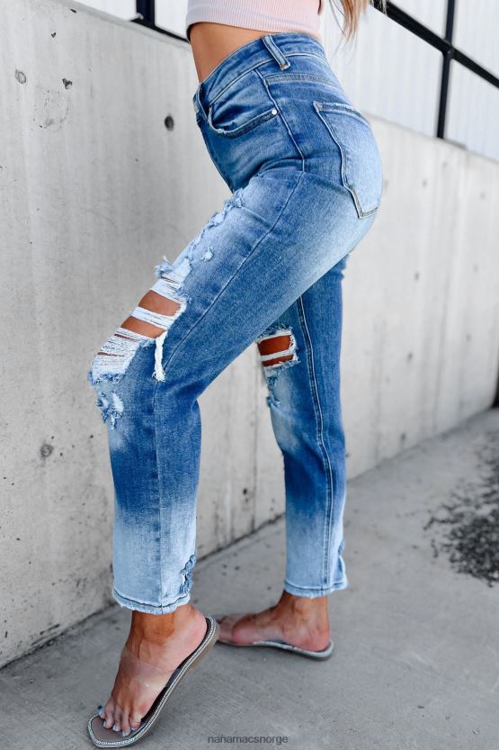 medium/lett NanaMacs total appell høy stige distressed risen ombre straight leg jeans 402NJ03447