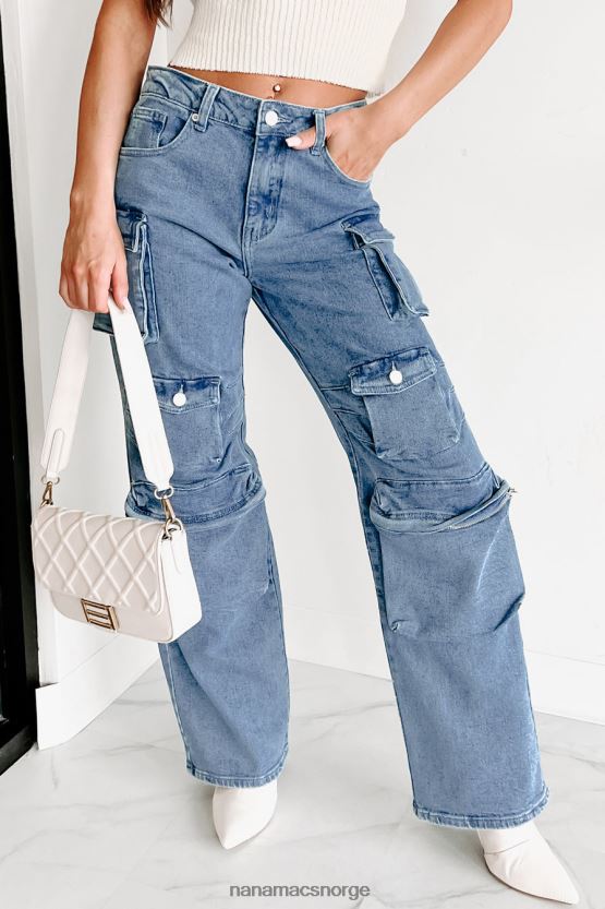 middels blå vask NanaMacs reality check cargo-jeans med rett ben 402NJ03140