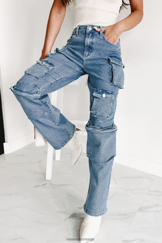 middels blå vask NanaMacs reality check cargo-jeans med rett ben 402NJ03140