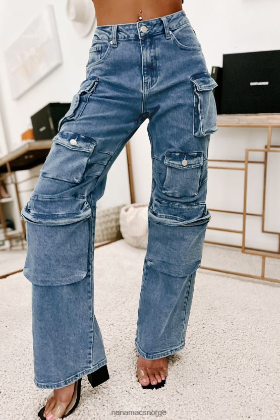 middels blå vask NanaMacs reality check cargo-jeans med rett ben 402NJ03140