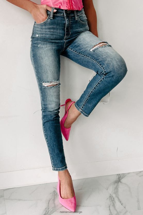 middels mørk NanaMacs halston high rise distressed sneak peek skinny jeans 402NJ03377